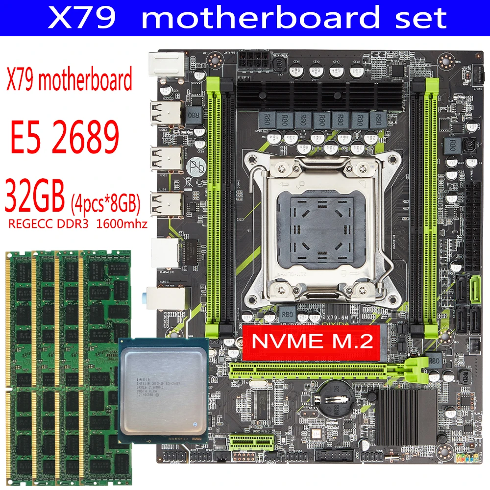 Комплект материнской платы X79 с LGA2011 Combos Xeon E5 2689 ЦПУ 4 шт. x 8 ГБ = 32 памяти DDR3 ОЗУ