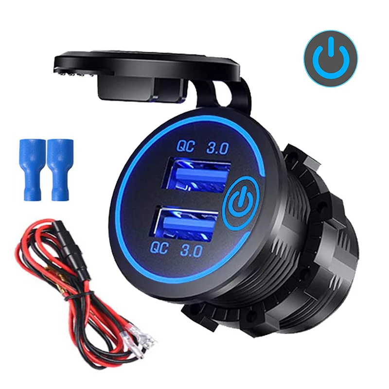 Quick Charge 3.0 Dual USB Car Charger Socket Waterproof 12V/24V QC3.0 Fast Power Outlet with Touch Switch D5 | Автомобили и