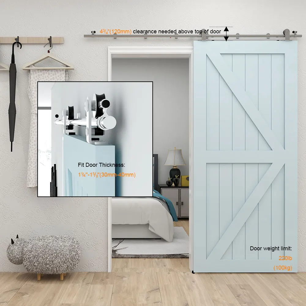 CCJH 5/5.5/6/6.6FTStainless Steel Sliding Barn Door Hardware Kit, Easy to Install, for Single Wood Door- T Style
CCJH 5/5.5/6/6.6FTStainless Steel Sliding Barn Door Hardware Kit, Easy to Install, for Single Wood Door- T Style