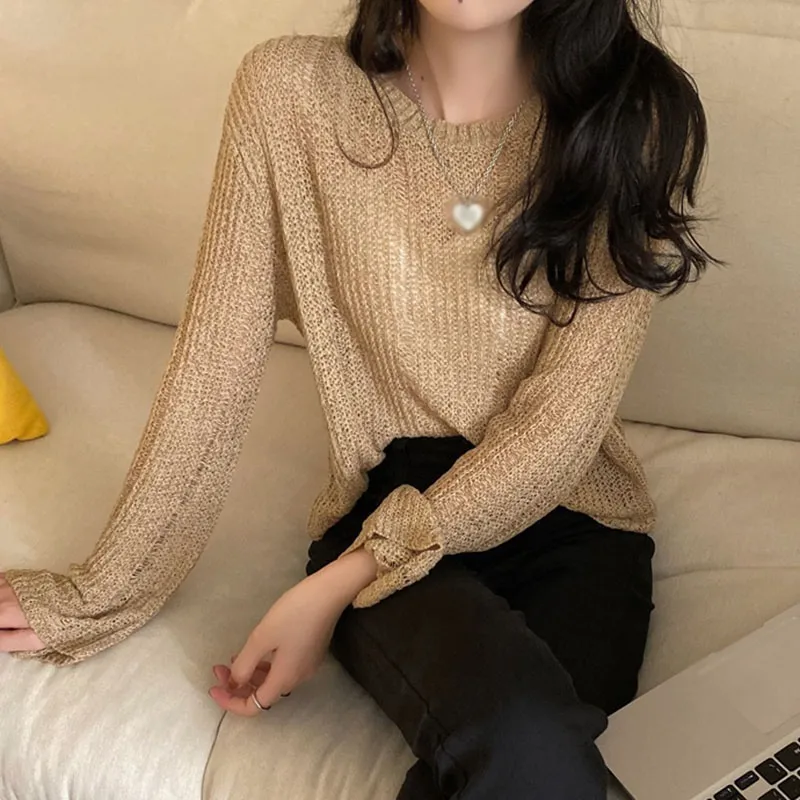 Women Casual Ice Silk Hollow Knitted Pullover Sweaters Female Lazy Loose Outer Wear Long Sleeve Thin M Sweater
Women Casual Ice Silk Hollow Knitted Pullover Sweaters Female Lazy Loose Outer Wear Long Sleeve Thin M Sweater