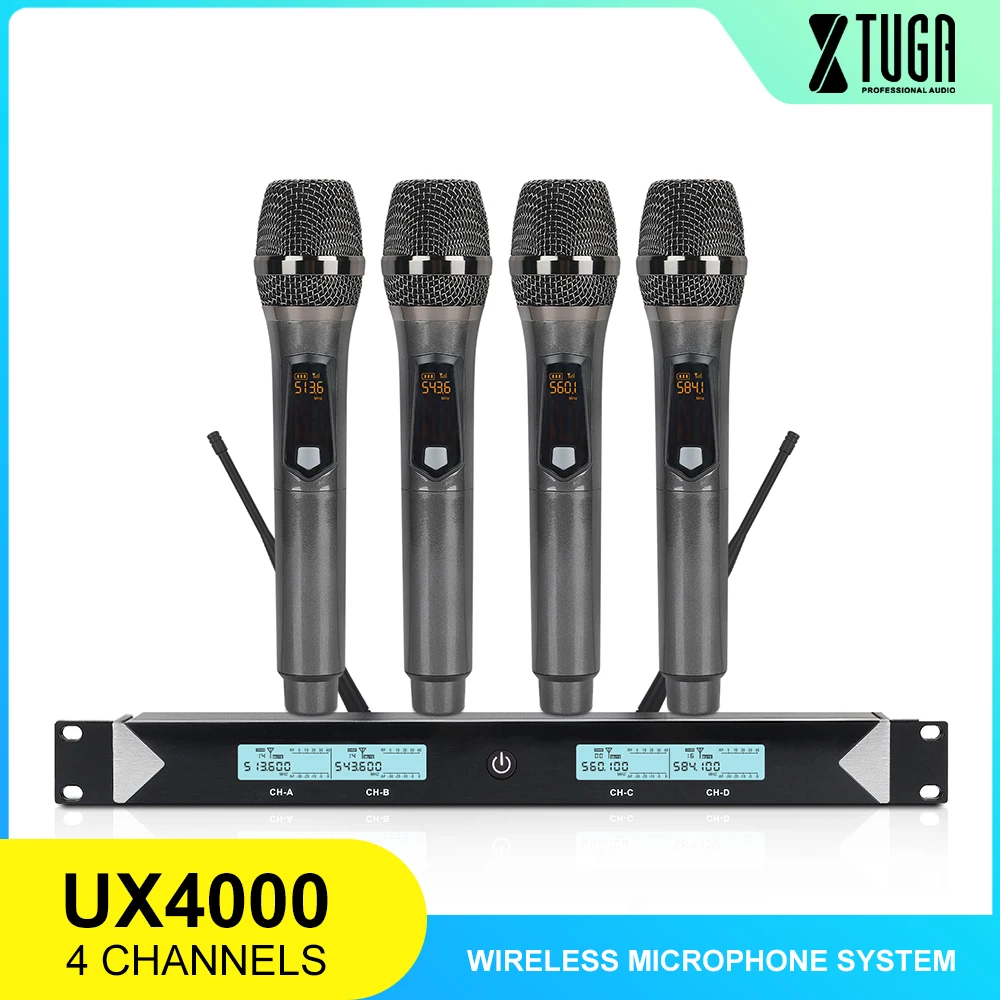 XTUGA 4 канальная Беспроводная микрофонная система UHF беспроводной портативных