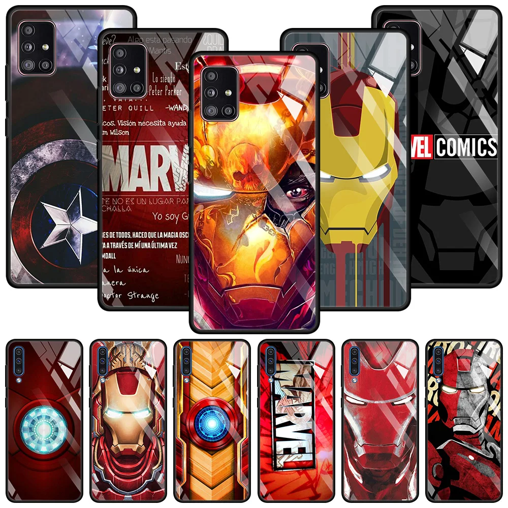 

Glass Case For Samsung Galaxy A51 A71 A72 A32 A52 5G 4G A81 A41 A31 A21 A11 A12 A21s A02s M51 M31 M21 M30s Shell Marvel Iron Man