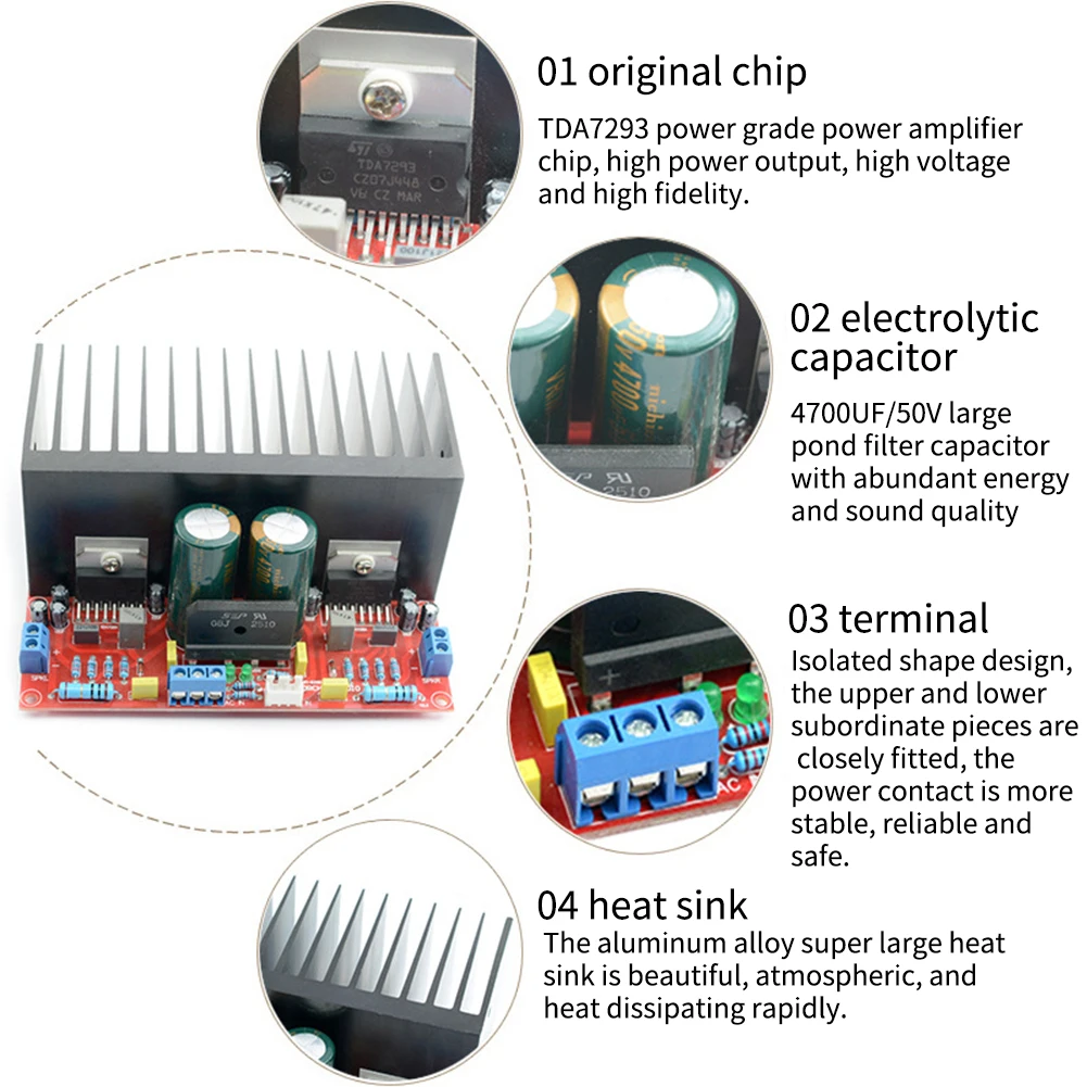 2.0 DIY Stable Durable Home TDA7293 Amplifier Board Set Dual Channel HIFI Stereo Super Power Audio Metal Accessories Heatsink
2.0 DIY Stable Durable Home TDA7293 Amplifier Board Set Dual Channel HIFI Stereo Super Power Audio Metal Accessories Heatsink