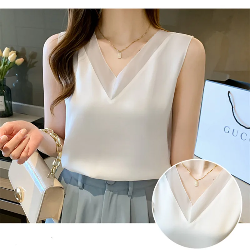 Silk Tops for Women Satin Mesh Female Tank Top Sexy V-neck Woman Vest White Basic Plus Size Woman Top Sleeveless Women clothing
Silk Tops for Women Satin Mesh Female Tank Top Sexy V-neck Woman Vest White Basic Plus Size Woman Top Sleeveless Women clothing