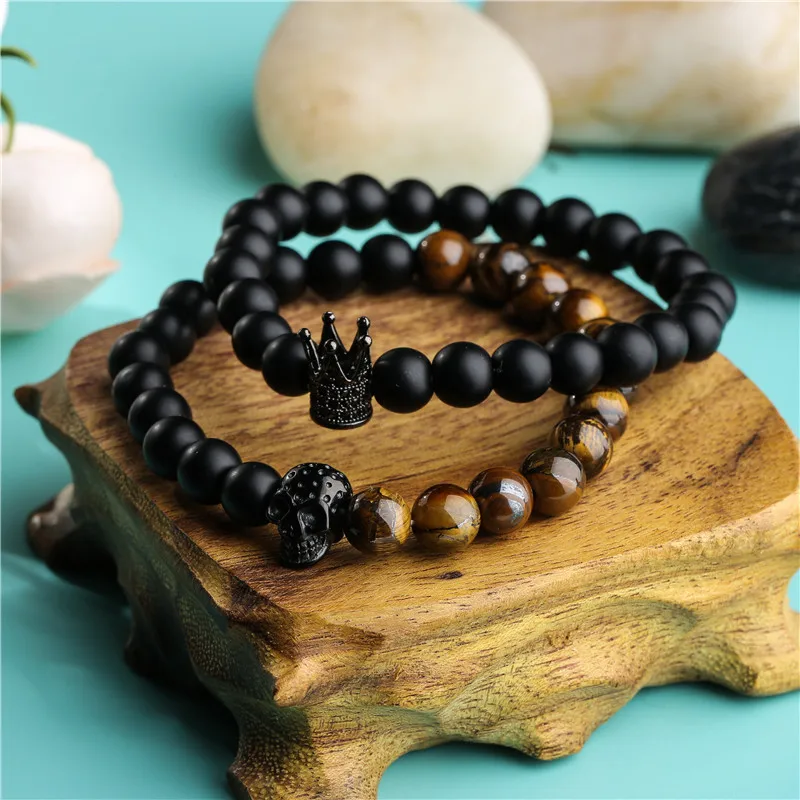 Black Matte Onyx Tiger Eye Stone Beads CZ Crown Skull Bracelet Set Men Women Accessories Erkek Bileklik Jewelry Mens Bracelet
Black Matte Onyx Tiger Eye Stone Beads CZ Crown Skull Bracelet Set Men Women Accessories Erkek Bileklik Jewelry Mens Bracelet