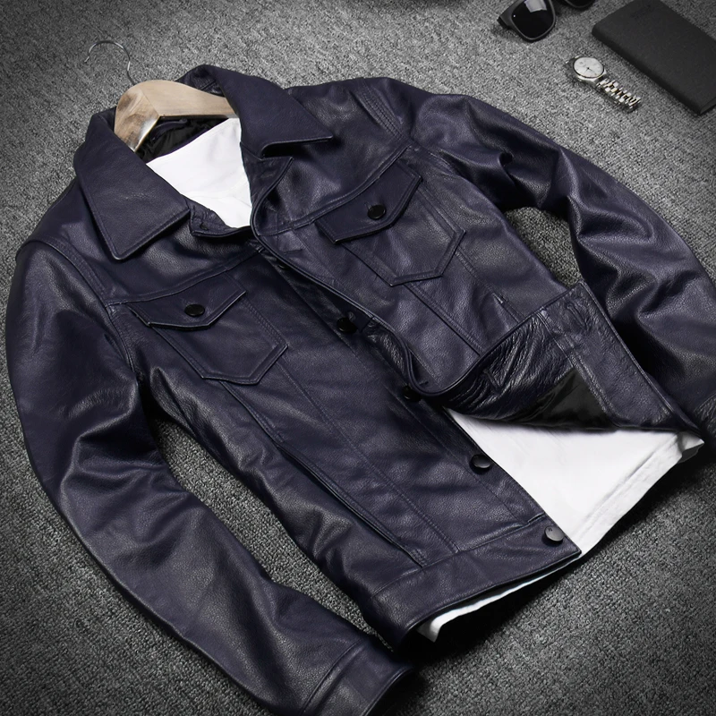 On Nice Mens Casual Smart Leather Jackets Short Slim Thin Navy Blue Cowskin Genuine Leather Overcoats Autumn Male Clothing
On Nice Mens Casual Smart Leather Jackets Short Slim Thin Navy Blue Cowskin Genuine Leather Overcoats Autumn Male Clothing