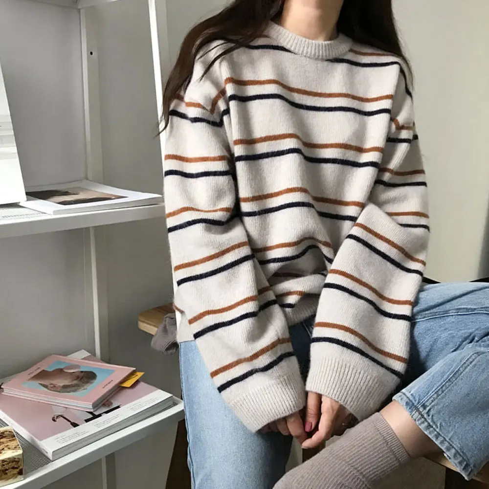 Autumn And Winter New Casual Loose Korean Women's Round Neck Sweater Knitted Stripe Long Sleeve Vest Sweaters Womens Pullovers
Autumn And Winter New Casual Loose Korean Women's Round Neck Sweater Knitted Stripe Long Sleeve Vest Sweaters Womens Pullovers