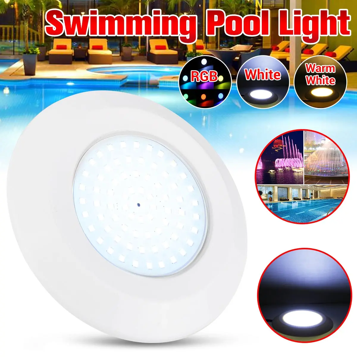 DC 12V 108 LED Swimming Pool Light RGB White Warm White Waterproof IP68 RGB Submersible Light Underwater Night Lamp Outdoor
DC 12V 108 LED Swimming Pool Light RGB White Warm White Waterproof IP68 RGB Submersible Light Underwater Night Lamp Outdoor