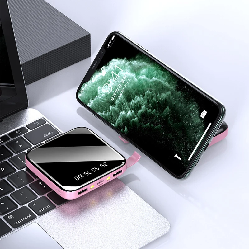 10000mAh Mini Power Bank External Battery Backpack Mirror With Phone Holder Function Powerbank For Smart Mible | Мобильные телефоны