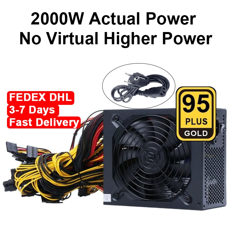 

95% efficiency 2000W ATX 12V ETH Asic Bitcoin Miner Ethereum Mining Power Supply PC 8 Graphics Cards