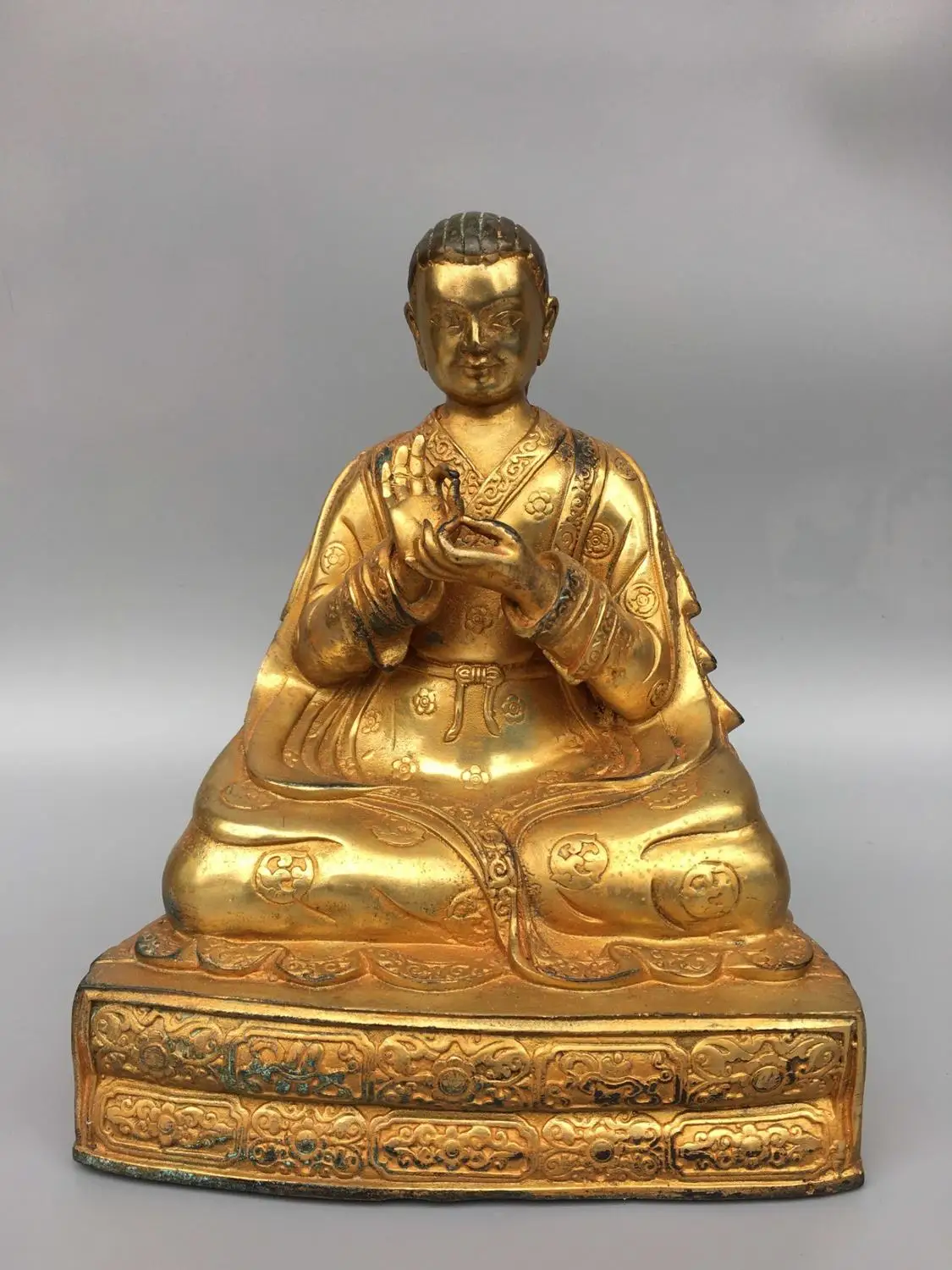 

Home Decor 9" Tibet Buddhism Temple Old Bronze Gilt Tsongkhapa Statue Amitabha statue Enshrine the Buddha