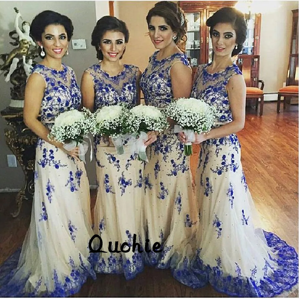 Ivory Mermaid Bridemaid Dresses Royal Blue Appliqued Cap Sleeves Prom Dresses Wedding Party Gowns
Ivory Mermaid Bridemaid Dresses Royal Blue Appliqued Cap Sleeves Prom Dresses Wedding Party Gowns