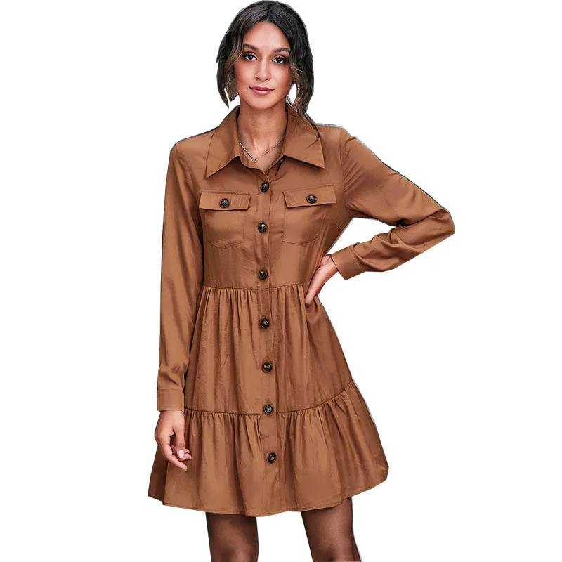 Women Dress Fashion Lapel Double Pockets Button Up Shirt Dress Spring Casual Long Sleeve High Waist Ruffles Loose Dresses Femme
Women Dress Fashion Lapel Double Pockets Button Up Shirt Dress Spring Casual Long Sleeve High Waist Ruffles Loose Dresses Femme