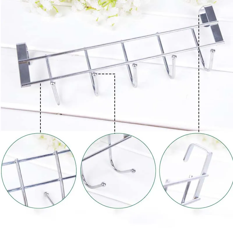 Stainless Steel Door Hooks Bathroom Kitchen Home Organizers 5 Hook Towel Cleaning Cloth Hanger Dropship | Дом и сад