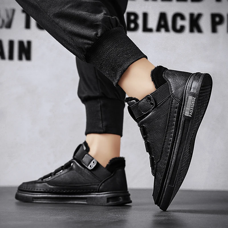 New Men'S Leather Vulcanized Shoes British Style Hook Loop Flat Platform Skateboard High Top Black Brown Non-Slip Male Footwear
New Men'S Leather Vulcanized Shoes British Style Hook Loop Flat Platform Skateboard High Top Black Brown Non-Slip Male Footwear