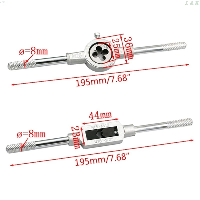 12pcs Tap Die Set M3-M12 Screw Thread Metric Taps Wrench Dies DIY Kit Wrench Screw Threading Hand Tools Alloy Metal with Bag
12pcs Tap Die Set M3-M12 Screw Thread Metric Taps Wrench Dies DIY Kit Wrench Screw Threading Hand Tools Alloy Metal with Bag