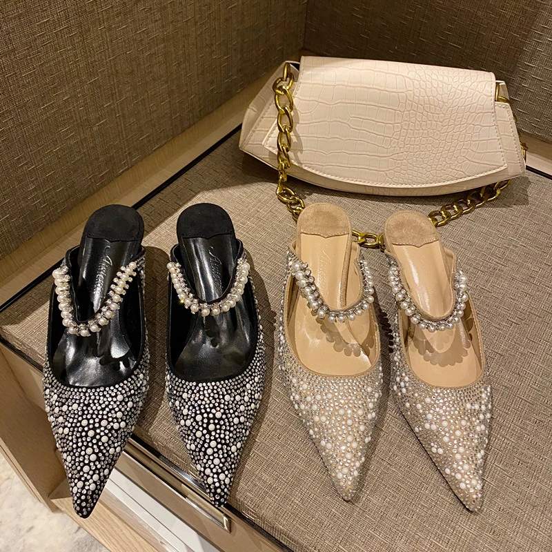 Baotou half slippers women's 2021 spring, summer and autumn new fashion rhinestone pearl stiletto heel mules
Baotou half slippers women's 2021 spring, summer and autumn new fashion rhinestone pearl stiletto heel mules