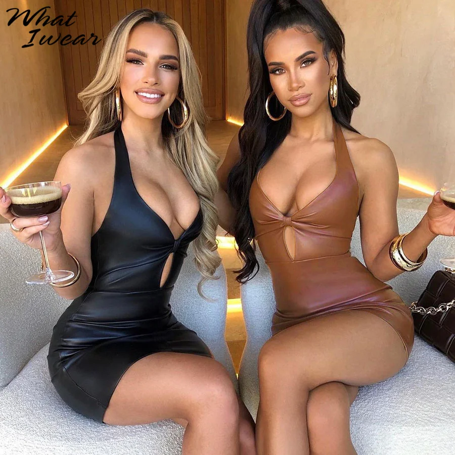 Whatiwear Faux PU Leather Sexy Low V-Neck Mini Dress Women Sheath Cleavage Body-Shaping Lace Up Halter Sleeveless Club Female
Whatiwear Faux PU Leather Sexy Low V-Neck Mini Dress Women Sheath Cleavage Body-Shaping Lace Up Halter Sleeveless Club Female