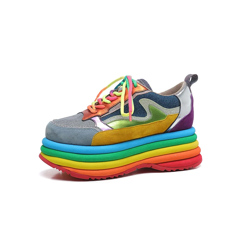Womens Sneakers Rainbow Colors Platform Genuine Leather Lace Up High Heel Shoes Luxury 20222023
Womens Sneakers Rainbow Colors Platform Genuine Leather Lace Up High Heel Shoes Luxury 20222023