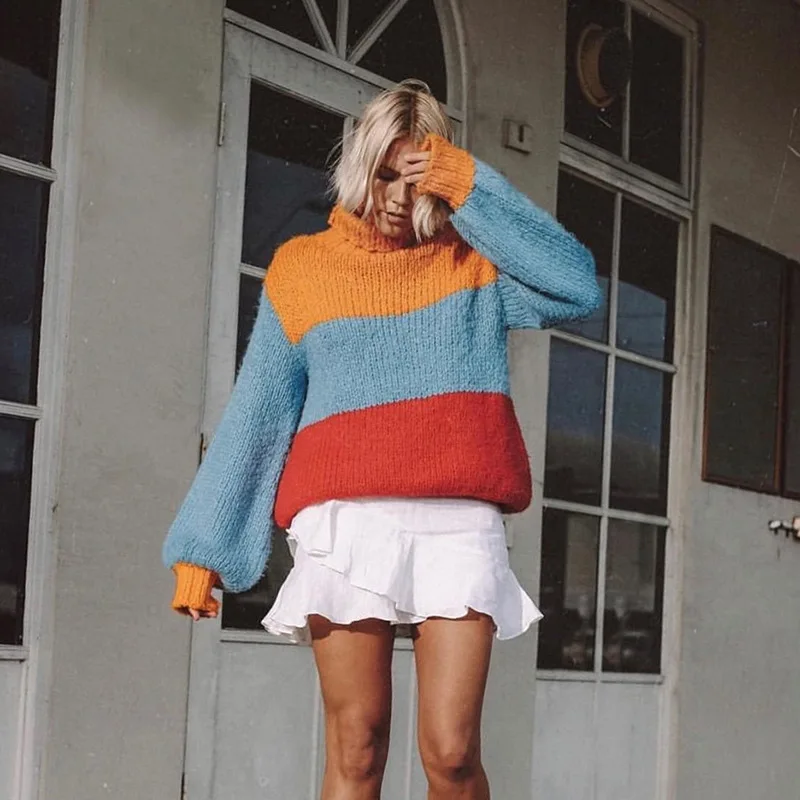 Women Colorful Striped Rainbow Sweater Jumper Long Sleeve Cropped KnitWear Female Knitted Pullovers Pull Femme Turtleneck Casual
Women Colorful Striped Rainbow Sweater Jumper Long Sleeve Cropped KnitWear Female Knitted Pullovers Pull Femme Turtleneck Casual