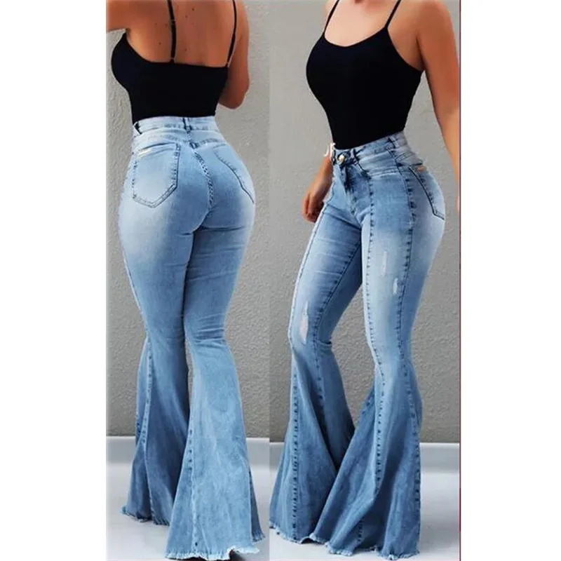 Женские рваные расклешенные джинсы с высокой талией элегантные винтажные узкие