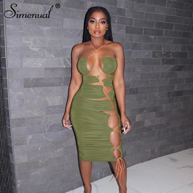 Simenual Bandage Cut Out Ties Crossed Bodycon Dress Drawstring Wrap Chest MIdnight Club Outfit For Women Sexy Midi Dresses Green
Simenual Bandage Cut Out Ties Crossed Bodycon Dress Drawstring Wrap Chest MIdnight Club Outfit For Women Sexy Midi Dresses Green