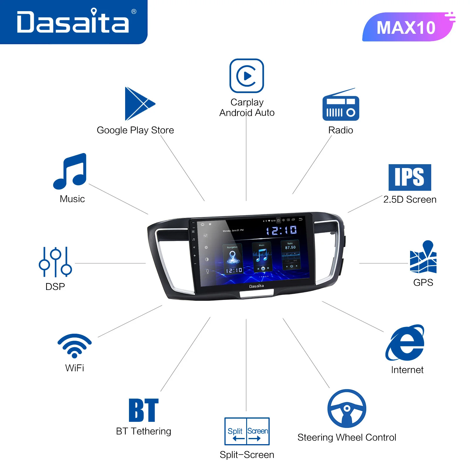 Автомобильная магнитола Dasaita 10 2 дюйма для Honda Accord 2013-2017 Android автомобильный