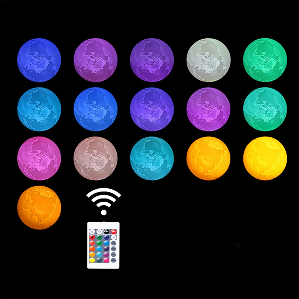 Rechargeable 3D Print Moon Smart Lamp 2 Color Change Touch Switch Bedroom Bookcase Light Home Decor With Wood Holder | Электроника