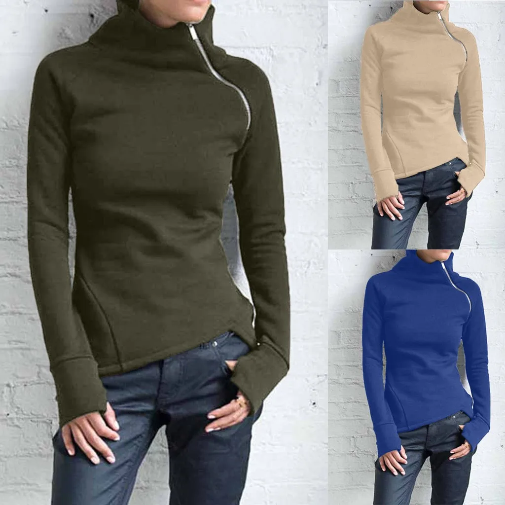 Women Casual Solid Blouse Long Sleeve Pullover Turtleneck Zipper Sweatshirt Tops Fashion Comfy High Quality Tops Fast Shipping
Women Casual Solid Blouse Long Sleeve Pullover Turtleneck Zipper Sweatshirt Tops Fashion Comfy High Quality Tops Fast Shipping