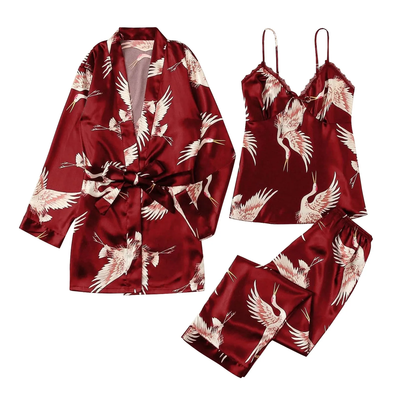 Solid Drop Sleeves Pajama Turn-Down Collar 3 Piece Set Women Pajamas With Pants 2021 Spring Deep V-Neck Sleepwear Satin Droship
Solid Drop Sleeves Pajama Turn-Down Collar 3 Piece Set Women Pajamas With Pants 2021 Spring Deep V-Neck Sleepwear Satin Droship
