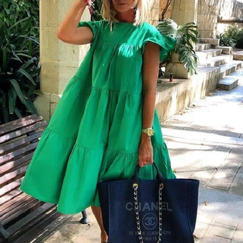 Summer New O Neck Sleeveless Ruffles Women's Dress 2021 Fashion Casual Solid Packwork Loose Vintage Knee Length Ladies Vestidos
Summer New O Neck Sleeveless Ruffles Women's Dress 2021 Fashion Casual Solid Packwork Loose Vintage Knee Length Ladies Vestidos