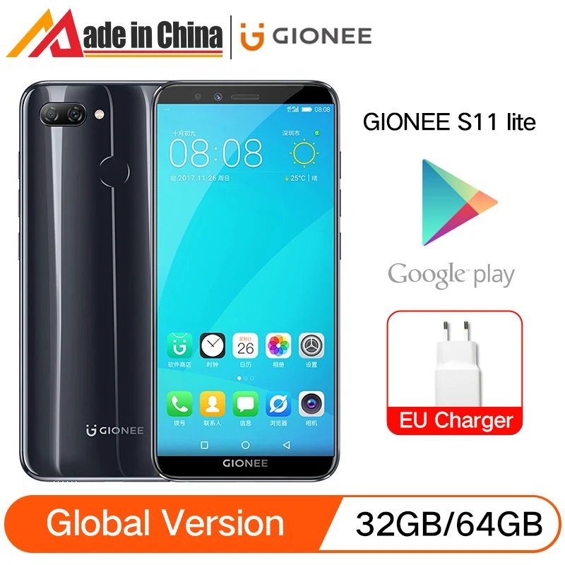 

Global Version GIONEE S11 lite 4GB RAM 32GB 64GB ROM 5.7inch 1080P 3030mAh Snapdragon 430 1.4GHz Octa Core Android 7.1 Smarphone