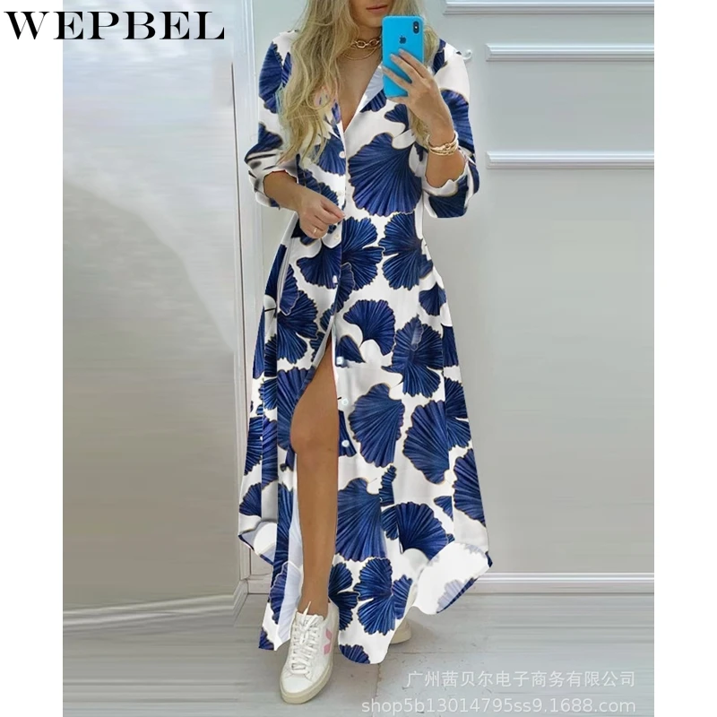 WEPBEL Printed Slim Dress Women's Casual Single-Breasted Dress Summer Fashion Long Sleeve V-neck Split Irregular Shirt Dress
WEPBEL Printed Slim Dress Women's Casual Single-Breasted Dress Summer Fashion Long Sleeve V-neck Split Irregular Shirt Dress