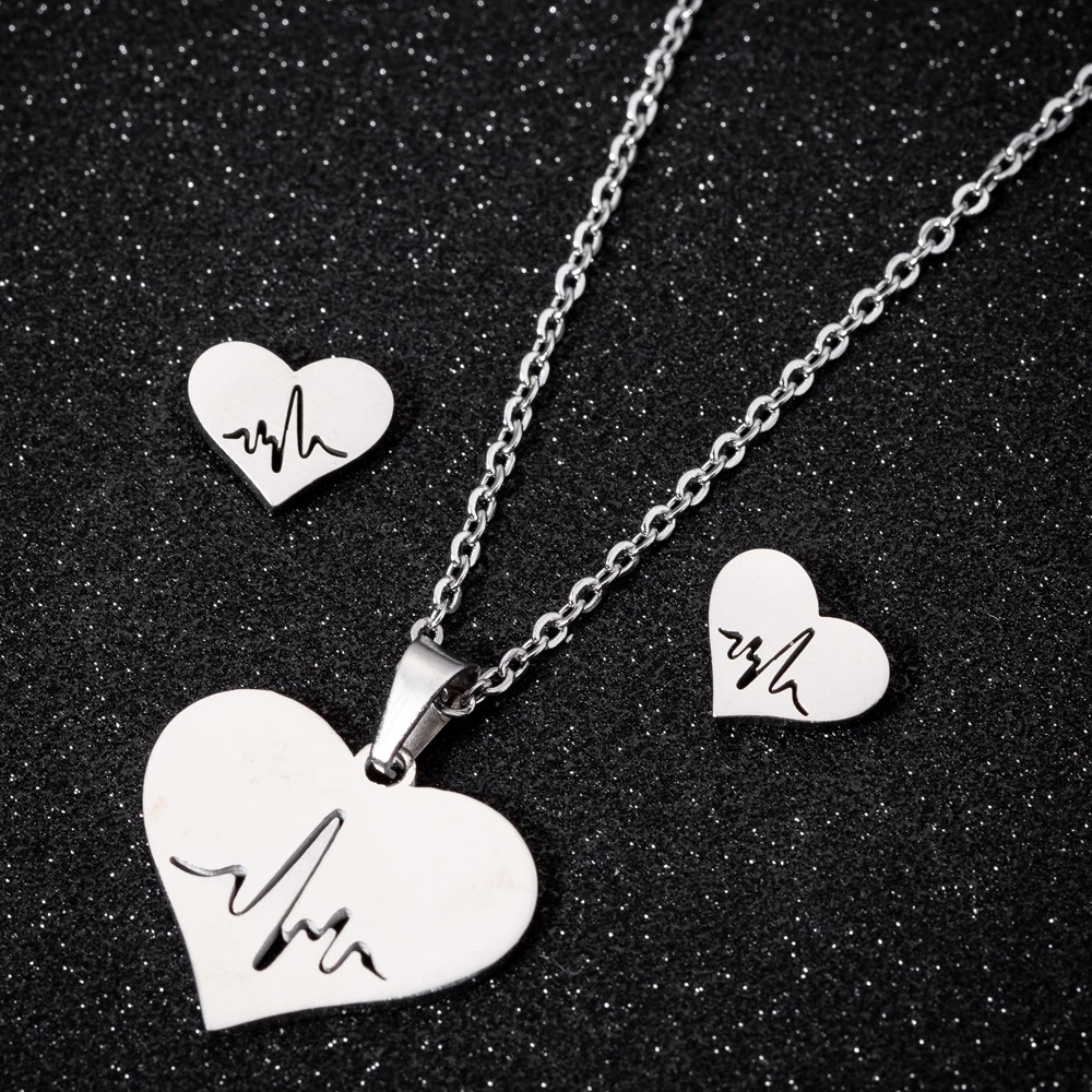 Hfarich Stainless Steel Chic Heart Heartbeat Sweater Chain Necklaces Pendants Wedding Jewelry Sets for Women Girls Bijoux Femme
Hfarich Stainless Steel Chic Heart Heartbeat Sweater Chain Necklaces Pendants Wedding Jewelry Sets for Women Girls Bijoux Femme
