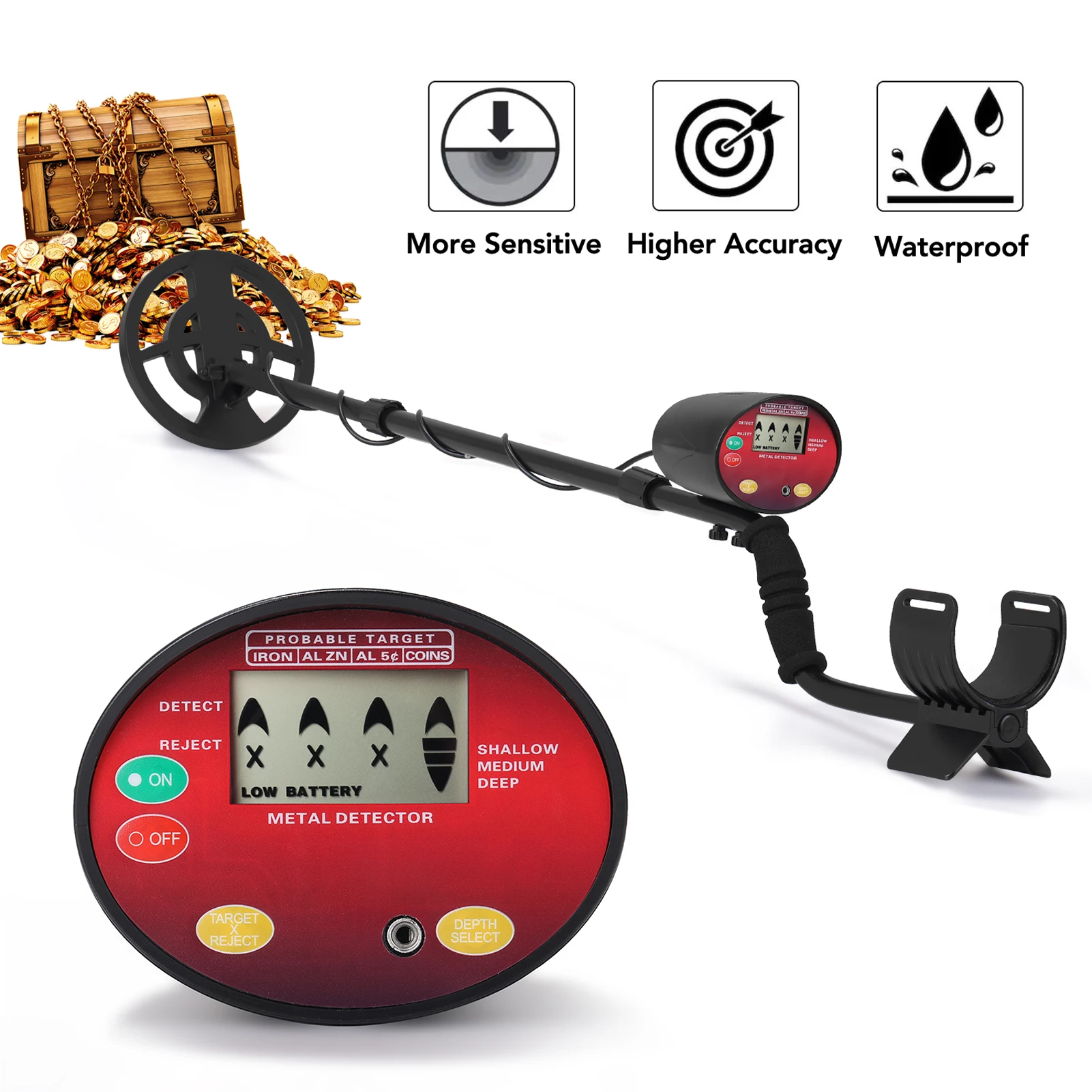 Metal Detector Metal Finder Treasure Finder High Precisions Metal Detector with 230mm Waterproof Search Coil LCD Display Screen
Metal Detector Metal Finder Treasure Finder High Precisions Metal Detector with 230mm Waterproof Search Coil LCD Display Screen