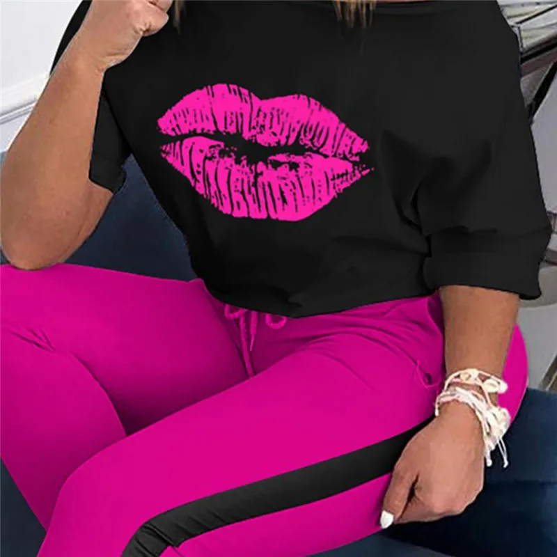 Women Lip Print Tracksuit Sets Lady 2020 Summer Sexy Off Shoulder 2pcs Set Elegant Blouse+Elastic Waist Long Pants Sets
Women Lip Print Tracksuit Sets Lady 2020 Summer Sexy Off Shoulder 2pcs Set Elegant Blouse+Elastic Waist Long Pants Sets