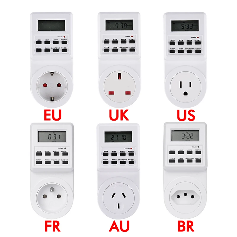 24 Hour Cyclic EU UK AU US BR FR Plug Kitchen Timer Electronic Digital Timer Switch Socket Outlet Programmable Timing Socket
24 Hour Cyclic EU UK AU US BR FR Plug Kitchen Timer Electronic Digital Timer Switch Socket Outlet Programmable Timing Socket