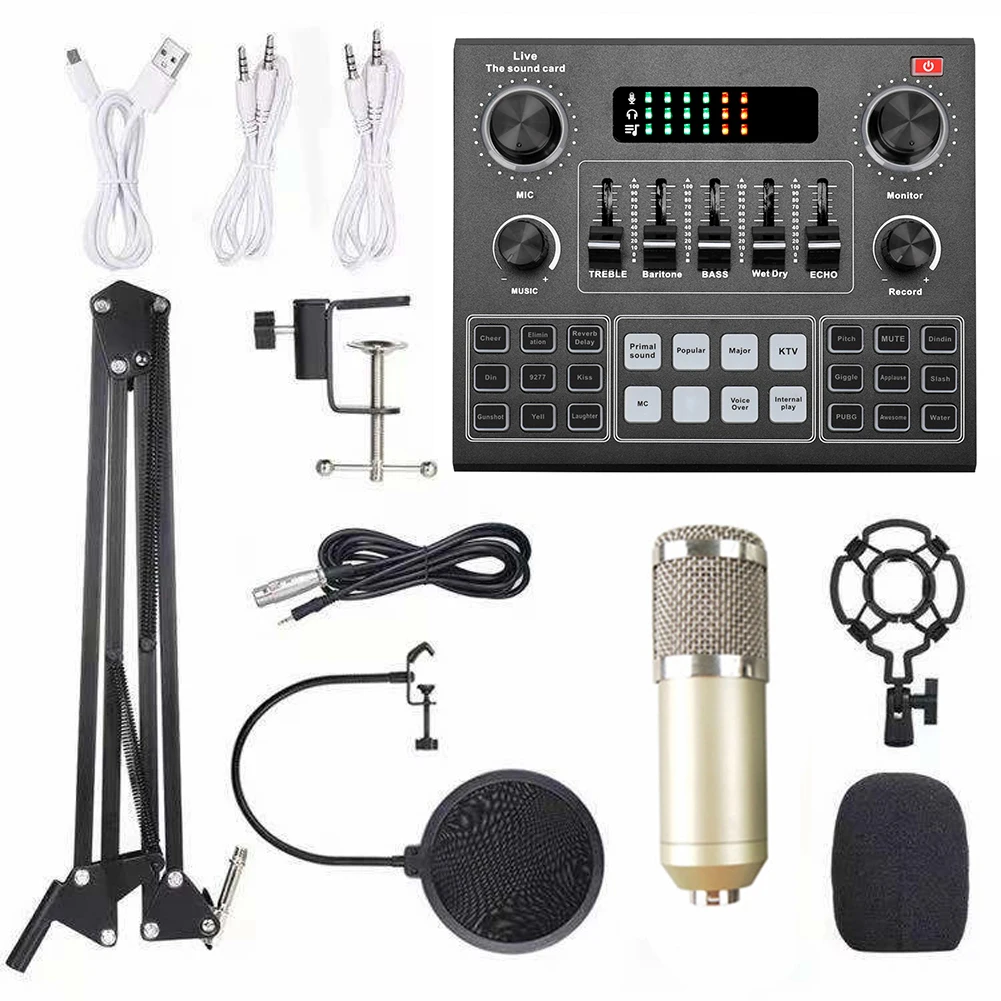 Multifunctional Live V9 Sound Card and BM800 Suspension Microphone Kit Broadcasting Recording Condenser Microphone Set
Multifunctional Live V9 Sound Card and BM800 Suspension Microphone Kit Broadcasting Recording Condenser Microphone Set