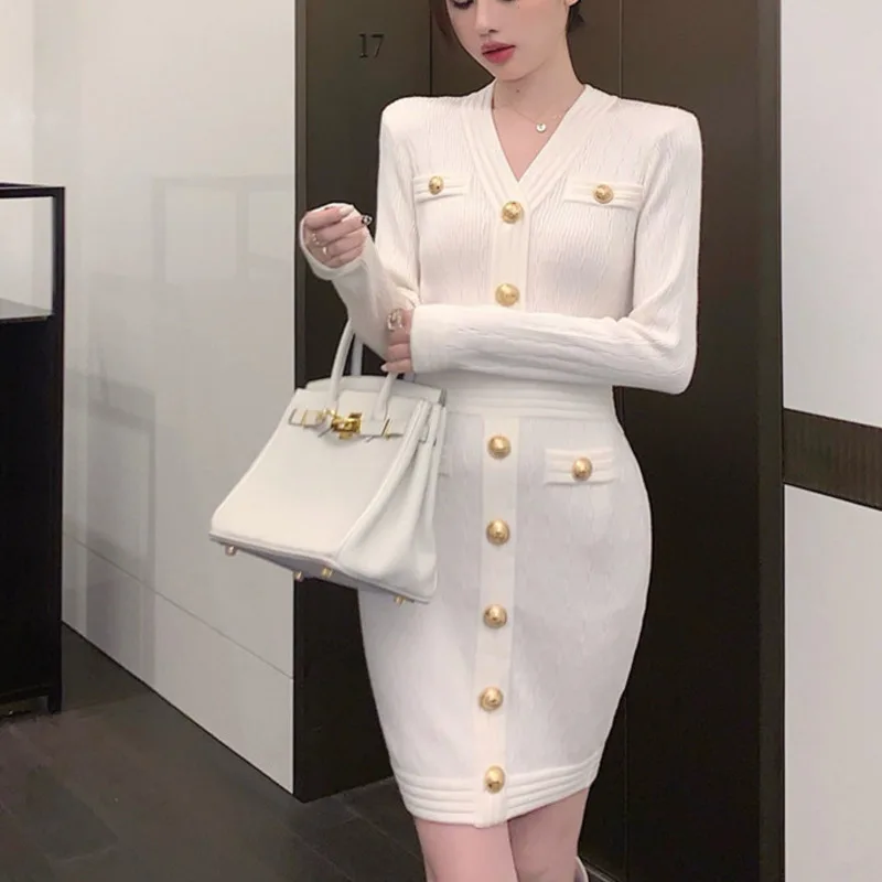 French Small Fragrance Knitted Sweater Dresses For Women Long Sleeve Sheah Bodycon Robe Femme Autumn Winter Vintage Mini Dress
French Small Fragrance Knitted Sweater Dresses For Women Long Sleeve Sheah Bodycon Robe Femme Autumn Winter Vintage Mini Dress