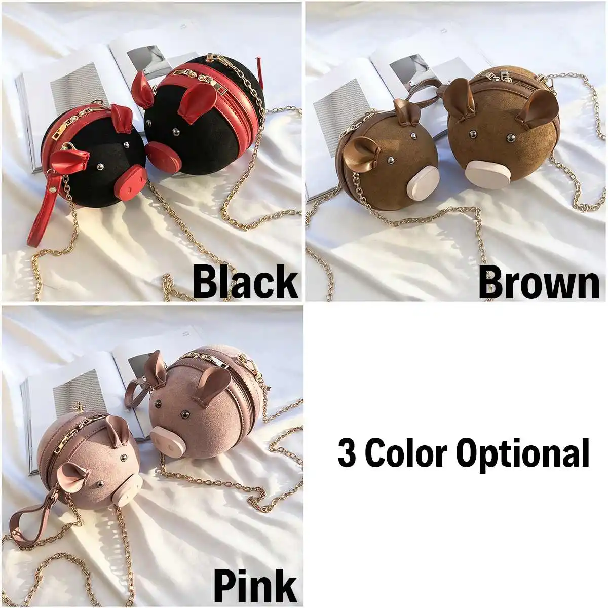 Fashion Women Bag Pig Small Round Bag Leather Chain Female Shoulder Messenger Bag Wrist Bag Party Cute Cartoon Coin Purse
Fashion Women Bag Pig Small Round Bag Leather Chain Female Shoulder Messenger Bag Wrist Bag Party Cute Cartoon Coin Purse
