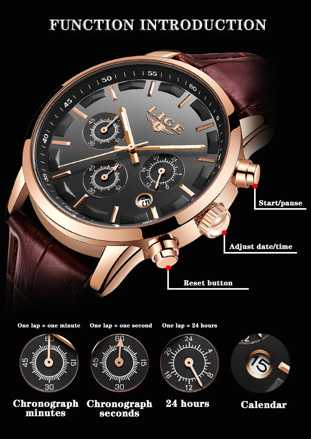 Luxury Brand LIGE 8903 Men's Sports Multifunctional Quartz Waterproof Leather Watch Fashion Casual Business Male Wristwatches
Luxury Brand LIGE 8903 Men's Sports Multifunctional Quartz Waterproof Leather Watch Fashion Casual Business Male Wristwatches