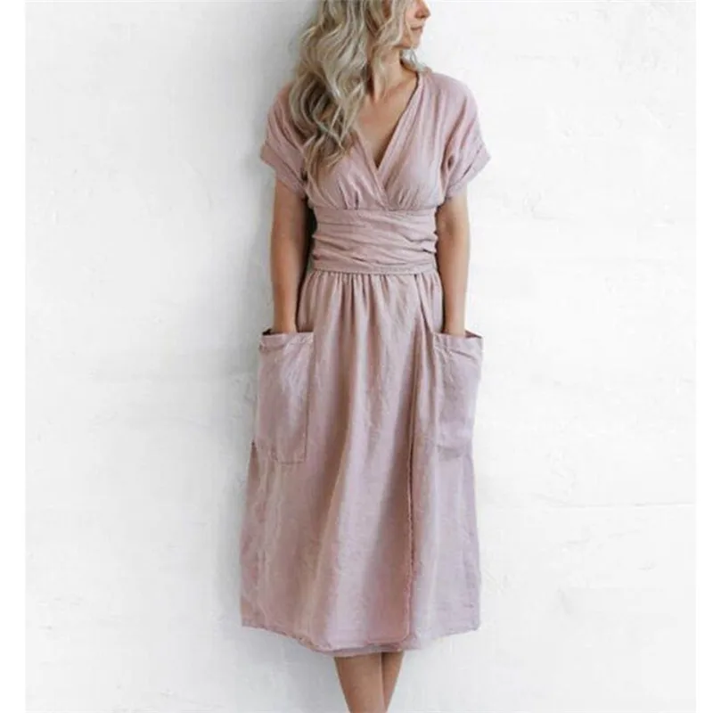 Sexy Party Dress Mujer Elegant Office Lady Summer New Midi Beach Dress Short Sleeve Deep V Shirt Dress Women Casual Ladies M0371
Sexy Party Dress Mujer Elegant Office Lady Summer New Midi Beach Dress Short Sleeve Deep V Shirt Dress Women Casual Ladies M0371