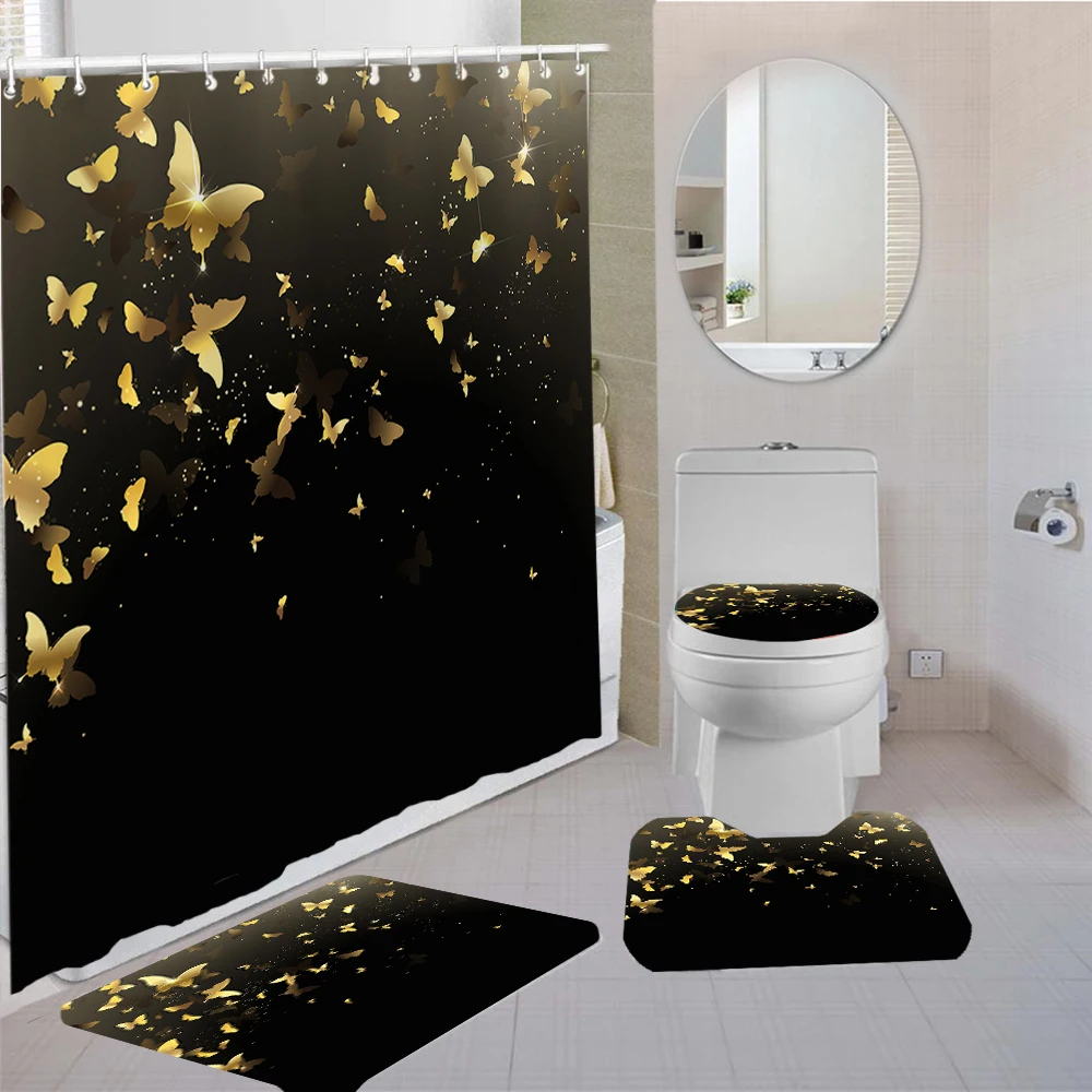 Carpet Cover Toilet Cover Bath Mat Pad Set 4 Piece Gold Butterfly Marine life Shower Curtain Bathroom Curtain
Carpet Cover Toilet Cover Bath Mat Pad Set 4 Piece Gold Butterfly Marine life Shower Curtain Bathroom Curtain