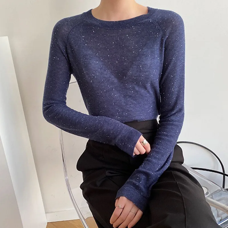 Women's Sequins Knit Sweater O-neck Four Colors Autumn New 100% Wool Long Sleeve Ladies Bottoming Pullover Knitwear
Women's Sequins Knit Sweater O-neck Four Colors Autumn New 100% Wool Long Sleeve Ladies Bottoming Pullover Knitwear