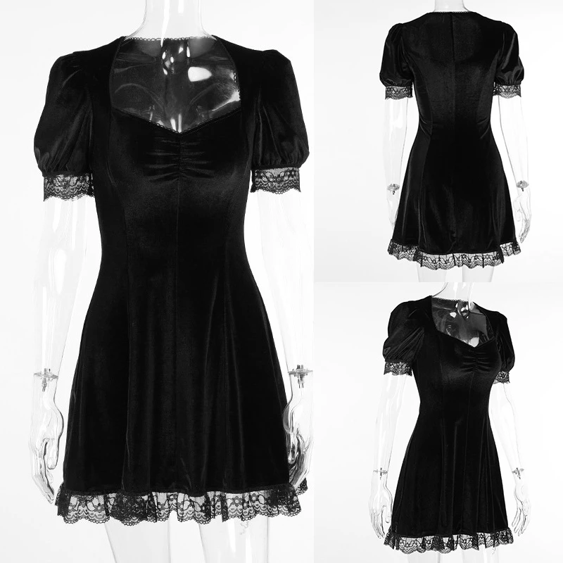 Vintage Lace Black Dress Goth Sexy High Waist Mini Dress Aesthetic Elegant Short Sleeve a Line Dress Party Club Wear
Vintage Lace Black Dress Goth Sexy High Waist Mini Dress Aesthetic Elegant Short Sleeve a Line Dress Party Club Wear