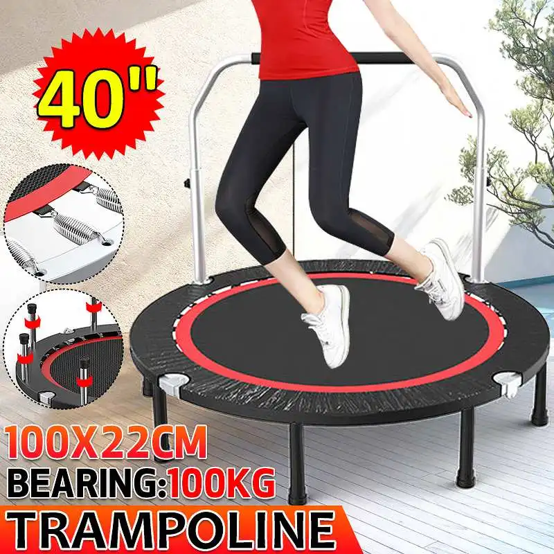 40 Inch Foldable Exercise Fitness Trampoline With Handrail Adults Kids Home Indoor Gym Cardio Jump Stability Training Tool NEW
40 Inch Foldable Exercise Fitness Trampoline With Handrail Adults Kids Home Indoor Gym Cardio Jump Stability Training Tool NEW