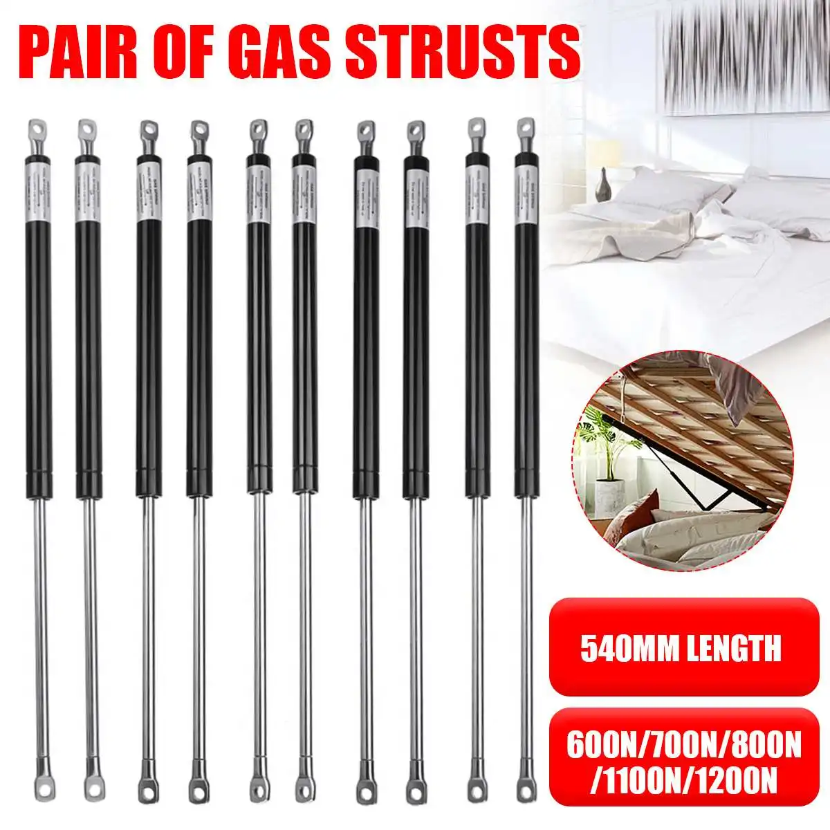 2pcs 540mm 600-1200N Shock Lift Up Strut Bar Support Gas Spring for Storage Bed Car Bonnet Hood Tailgate RV Bus Window
2pcs 540mm 600-1200N Shock Lift Up Strut Bar Support Gas Spring for Storage Bed Car Bonnet Hood Tailgate RV Bus Window