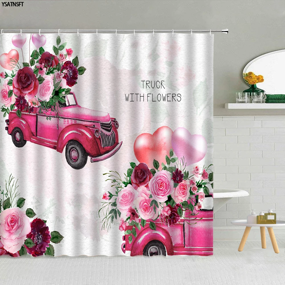 Valentine's Day Decoration Design Shower Curtain Pink Truck Flower Home Decor Bathroom Curtains Set Fabric With Hook Polyester
Valentine's Day Decoration Design Shower Curtain Pink Truck Flower Home Decor Bathroom Curtains Set Fabric With Hook Polyester