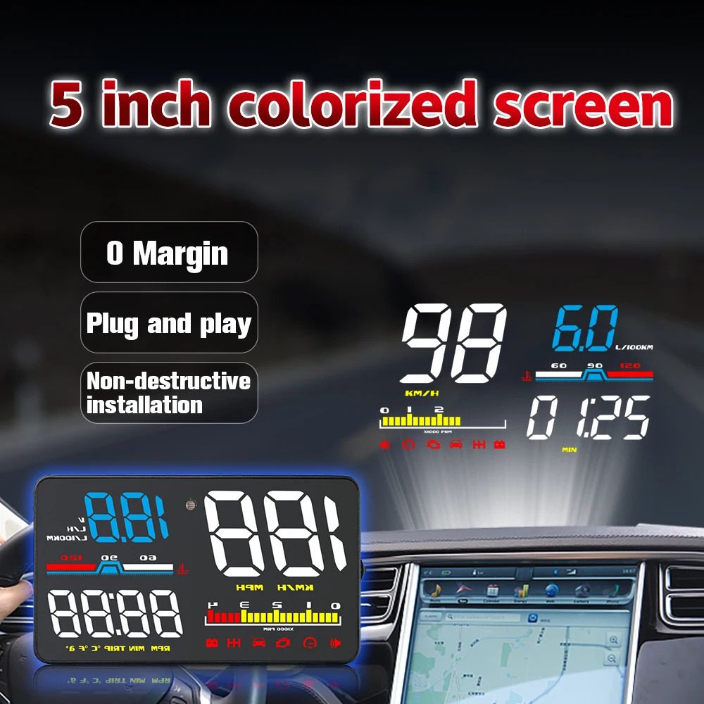 5 Inches Multi-function OBD2 Head Up Display Speed RPM Fuel Consumption Driving Time with Alarm Windshield Projector D5000
5 Inches Multi-function OBD2 Head Up Display Speed RPM Fuel Consumption Driving Time with Alarm Windshield Projector D5000