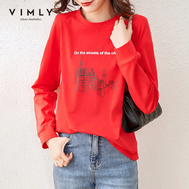 Vimly Tshirt For Women Fashion New Print Round Neck Long Sleeve Red T-shirts Korean Tees Casual Women Pullover Tops F6237
Vimly Tshirt For Women Fashion New Print Round Neck Long Sleeve Red T-shirts Korean Tees Casual Women Pullover Tops F6237